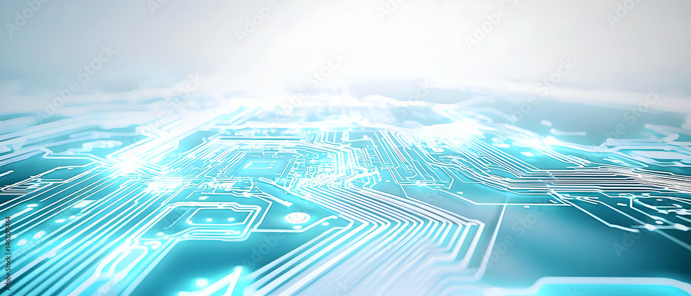 Poster abstract circuit board pattern with glowing lines