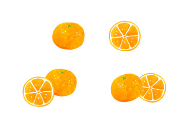 シンプルなみかんのセット　フルーツの手描き水彩イラスト素材