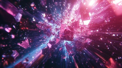Fototapeta premium Vibrant explosion of colorful crystals in a cosmic space