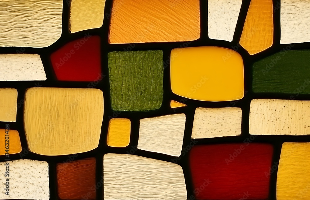 Poster abstract composition with textured colorful blocks on a dark background