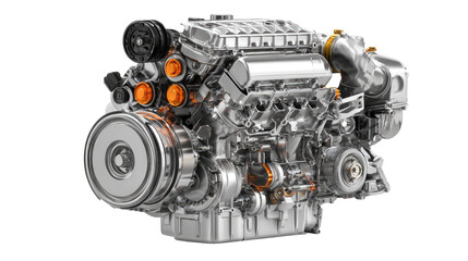Fototapeta premium Modern High-Tech Car Engine on Transparent Background