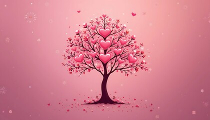 Obraz premium Heart Tree Growing with Love and Romance on Pink Background
