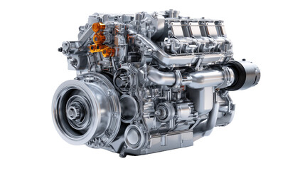 Fototapeta premium Modern High-Tech Car Engine on Transparent Background