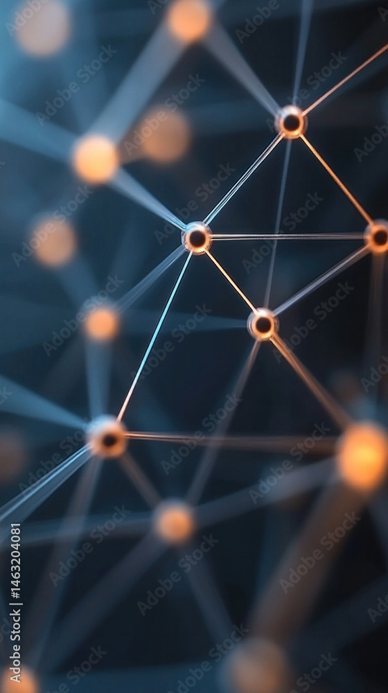 Poster a close up of a network of lines and dots. the image is abstract and has a futuristic feel to it
