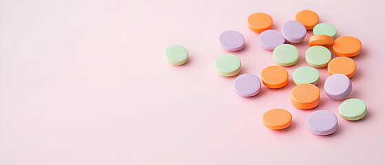 Colorful Round Pastel Pills On Pink Background