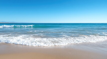 Serene Coastal Vista: A Tranquil Seascape Under a Bright Azure Sky on a Sunny Day