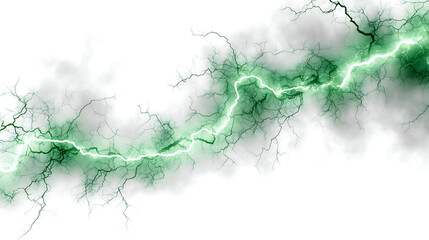 A vibrant green lightning bolt cutting through a misty background, evoking energy and power