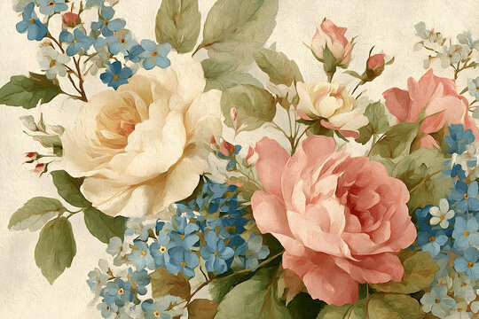 Delicate floral bouquet in pastel hues, a vintage style.