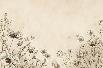 Elegant floral sketch design on aged paper background.