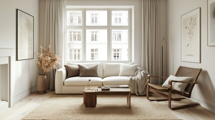 Modern living room with natural light and cozy decor