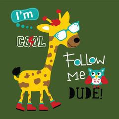Stylish cartoon giraffe wearing glasses with a 