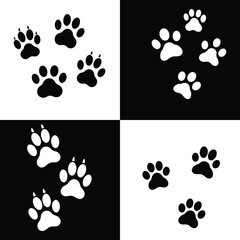 Fototapeta premium Paw Print Silhouette – Monochrome Pet Footprint Icons