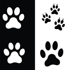 Black and White Paw Print Clipart – Pet Footprint Symbol Set