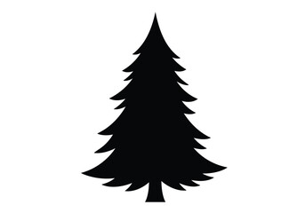 Christmas tree silhouette. This image features a black silhouette of a decorated evergreen tree, symbolizing the holiday spirit and festive celebrations. Vector clipart illustration design.
