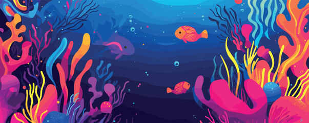 Vibrant underwater scene with colorful fish and coral reefs.