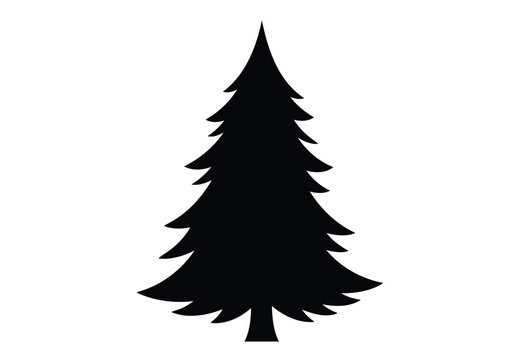 Christmas tree silhouette. This image features a black silhouette of a decorated evergreen tree, symbolizing the holiday spirit and festive celebrations. Vector clipart illustration design.