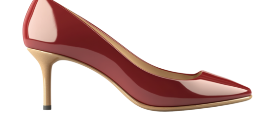 Elegant red high heel shoe on a white background.