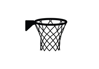 Basketball net silhouette. This image shows a black silhouette of a basketball net, featuring the hoop and net structure used for scoring points in the game. Vector clipart illustration design.
