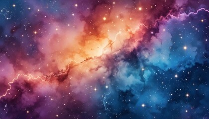 Watercolor Colorful Starry Space Galaxy Nebula Background Pattern Texture for Cosmic and Artistic Designs