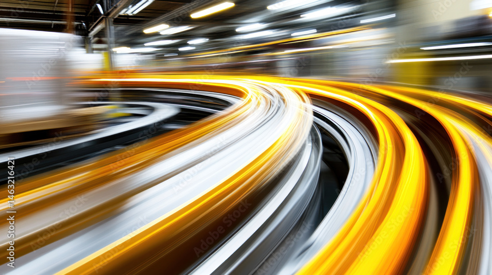 Poster a blurry image of a yellow line with a white background. concept of motion and speed, as if the line