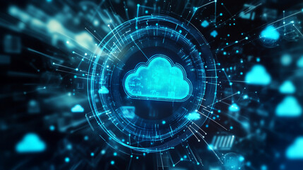 Obraz premium 3D rendering of a cloud with a data and technology background