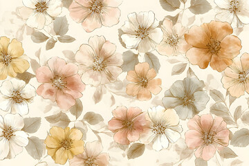 Delicate floral pattern in pastel tones.