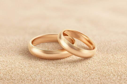 Eternal Rings of Love: A pair of elegant wedding rings, symbols of eternal love and commitment, resting gracefully on a soft, textured surface, a timeless symbol of enduring devotion.