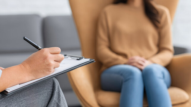 Therapist writing notes during counseling session