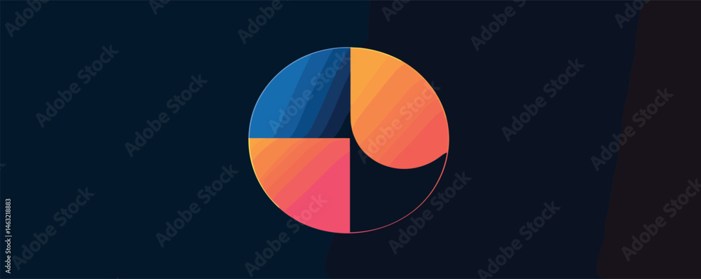 Poster abstract colorful geometric circle with overlapping segments on dark background.
