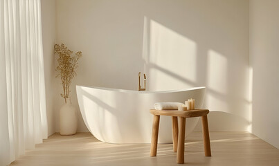 Modern Minimalist White Bathroom Interior with Sunlight