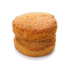 Fresh sweet cookies on white background