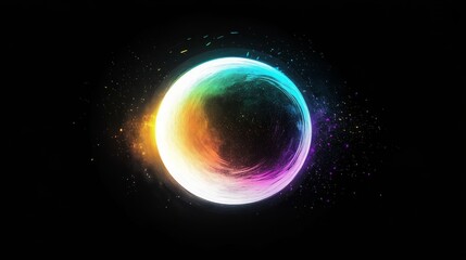 Fototapeta premium Abstract Colorful Light Ring on Black Background, futuristic, glowing