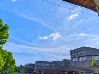 Building Exterior with Blue Sky and Clouds on a Sunny Day