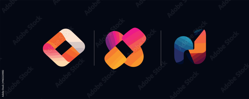 Aufkleber abstract colorful geometric symbols with bold gradient patterns on dark background.