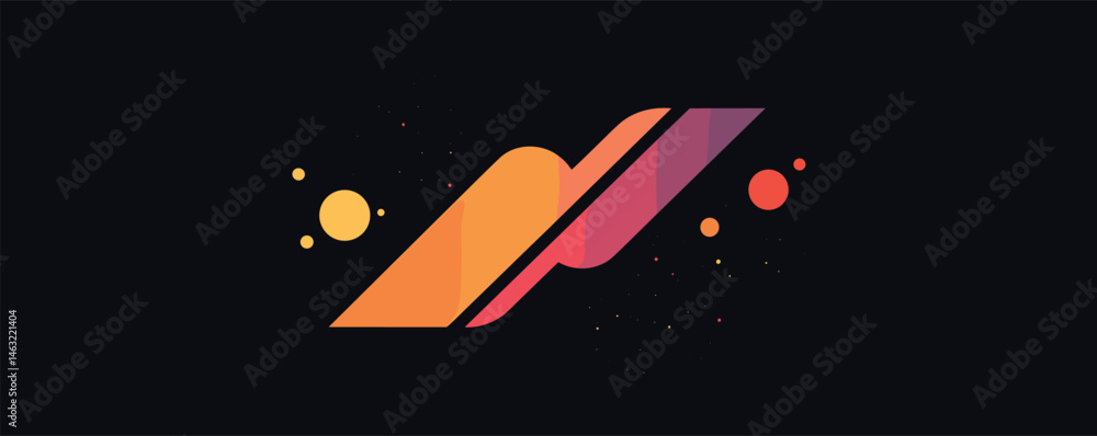 Poster abstract geometric shape with orange and red gradient design on black background.
