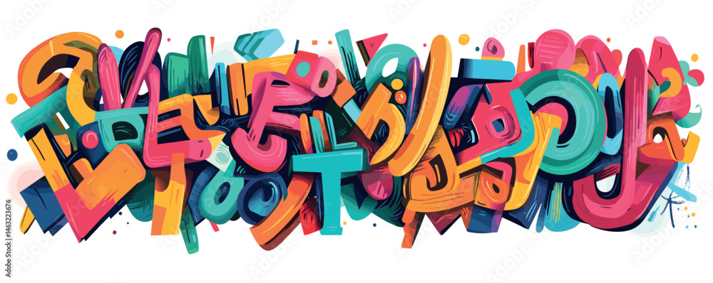 Poster vibrant abstract graffiti with colorful shapes and dynamic patterns in urban style.