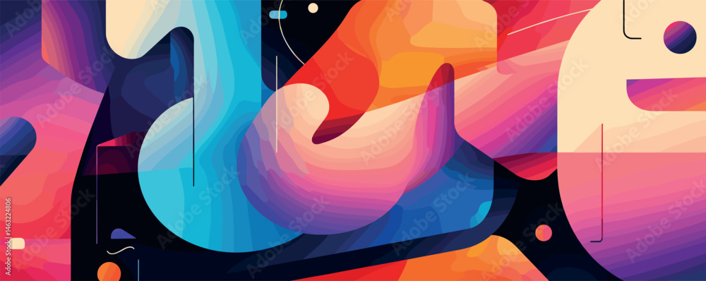 Poster abstract geometric shapes in vibrant colors - dynamic modern art composition with fluid forms.