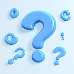 Naklejka premium Glossy Blue Question Mark Symbols on Light Background, Question ,Confusion
