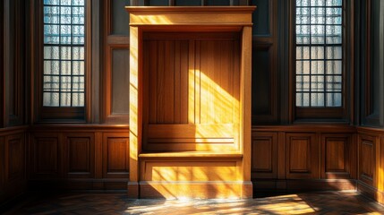 Elegant Wooden Niche with Light Streaming Through Windows