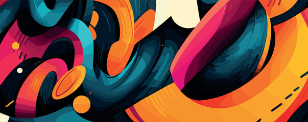 Obraz premium Colorful abstract geometric shapes with dynamic flow and vibrant patterns.