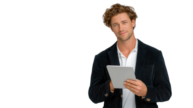 Engaging technology presentation by a confident man studio setting digital interaction professional environment focused perspective