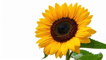 Fototapeta premium A vibrant sunflower with bright yellow petals and a dark center, showcasing its beauty against a white background
