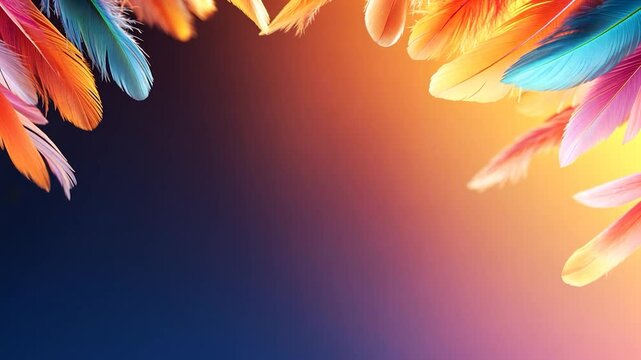 Colorful feathers frame a vibrant sunrise