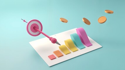 A pink dart hitting a pink target in the middle of a white sheet of paper.