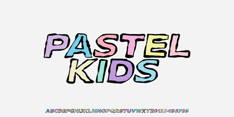 Playful sans serif letters, pastel color ,font for vibrant modern logo, quirky school headline, cheerful cartoon typography. Bold colorful dynamic playful alphabet. Vector typeset