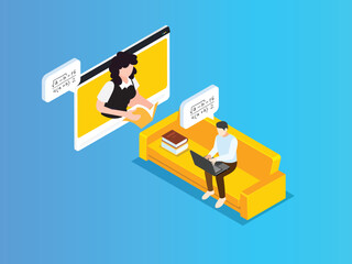 Online Math Tutoring and Remote Learning Isometric Illustration
