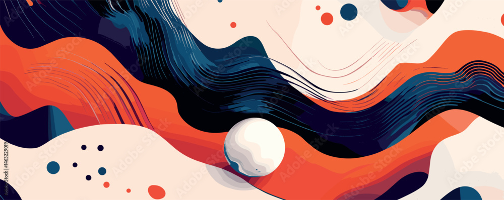 Aufkleber abstract wavy patterns with bold colors and smooth spheres.