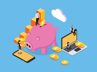 Digital Savings and Online Banking Isometric Illustration