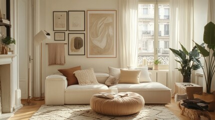 Cozy living room with natural light and stylish decor