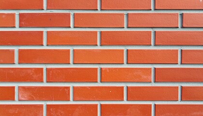 A close-up of a red brick wall, showcasing the texture and pattern of the bricks arranged in a neat, uniform manner